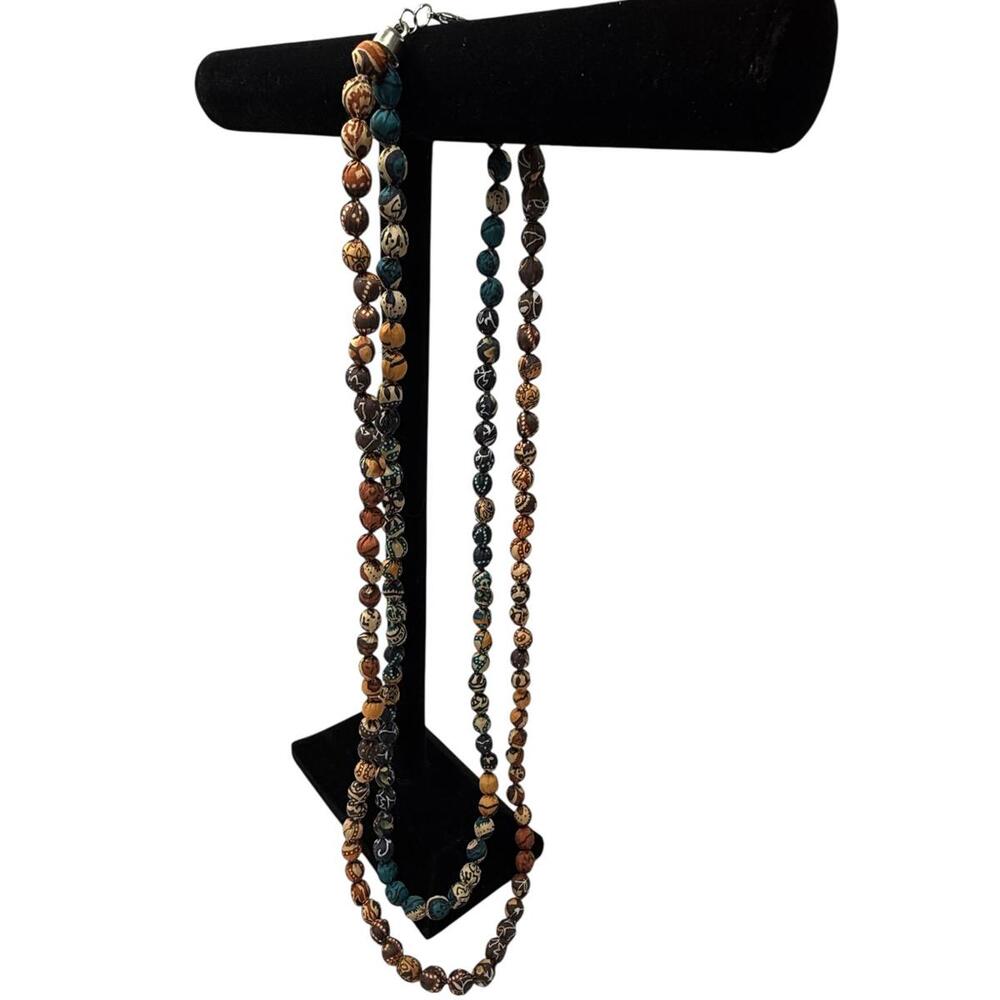 36” Boho Chic Multi-Color Beaded Fabric Necklace